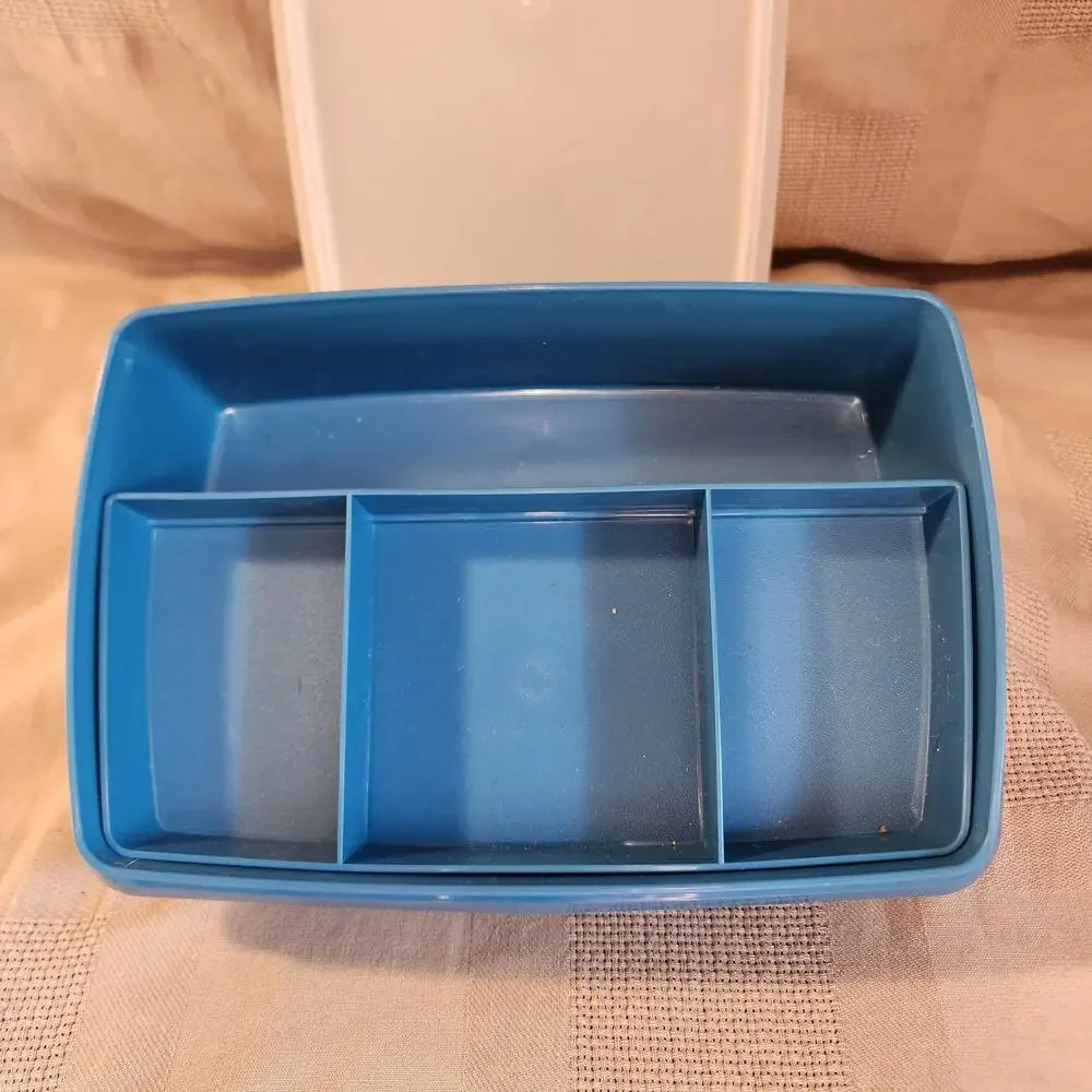 Vintage Tupperware 767 768 769 Stow-N-Go Blue Storage Container Tray Tuppercraft